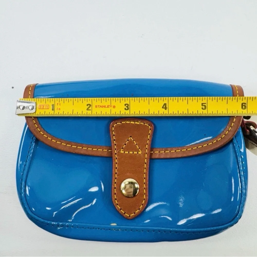 Dooney & Bourke Patent Leather Clutch in Bright Blue with Brown Trim - Picture 4 of 10